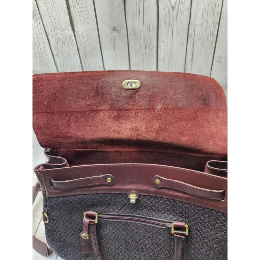 Hartmann Tweed Burgundy Leather Briefcase Attache Case Tote Overnight Bag Travel